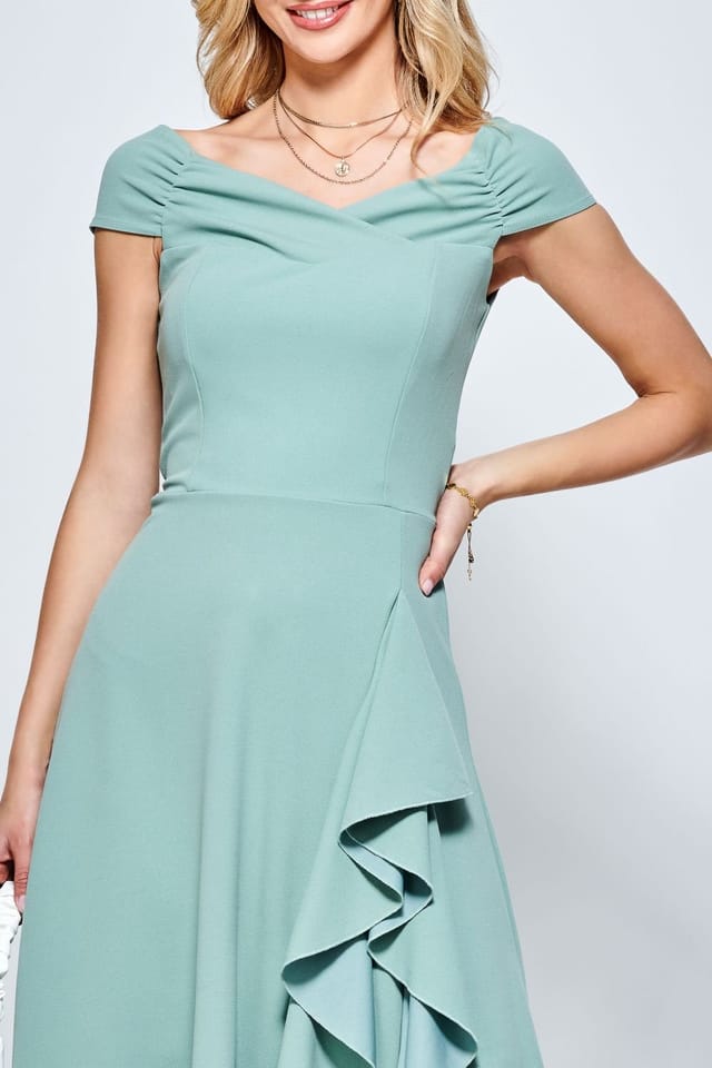 Jolie Moi Jolie Moi Women's Skylar Off-Shoulder Ruffle Hem Dress in Green - 3
