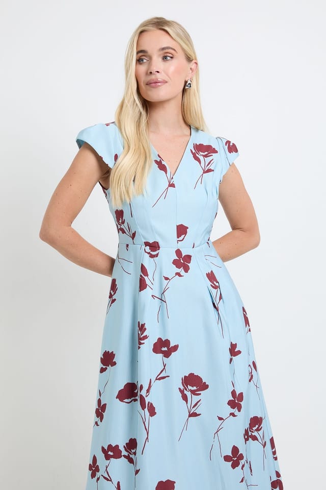 Wallis Wallis Women's Petite Floral Ottoman Twill Midi Dress in Blue - 2