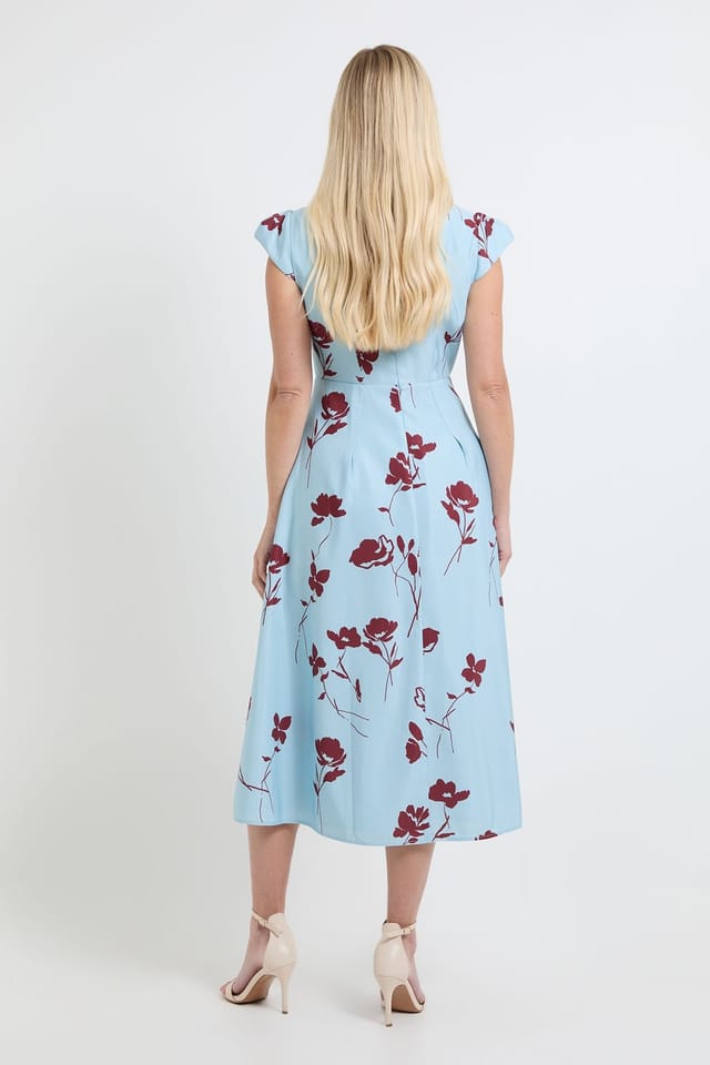 Wallis Wallis Women's Petite Floral Ottoman Twill Midi Dress in Blue - 3