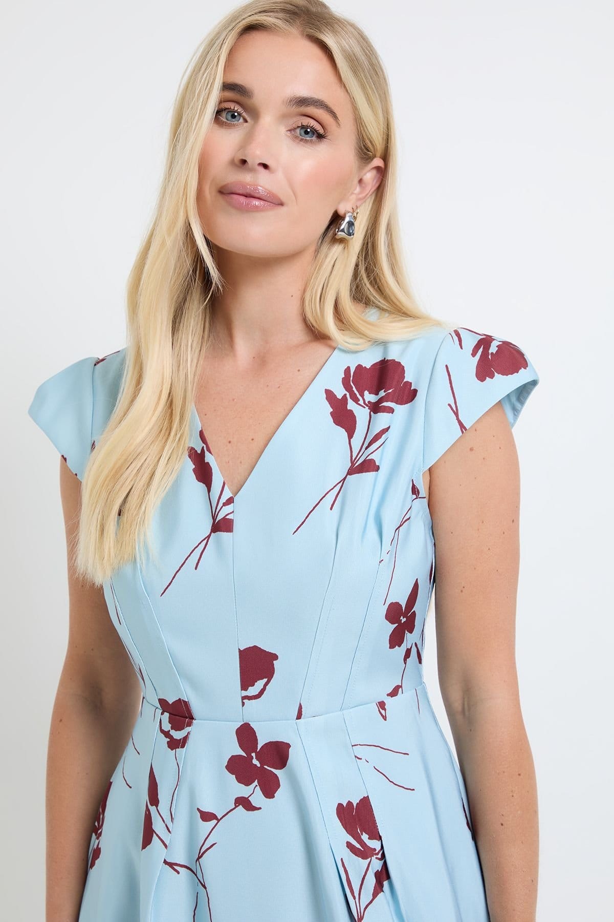Wallis Wallis Women's Petite Floral Ottoman Twill Midi Dress in Blue - 4