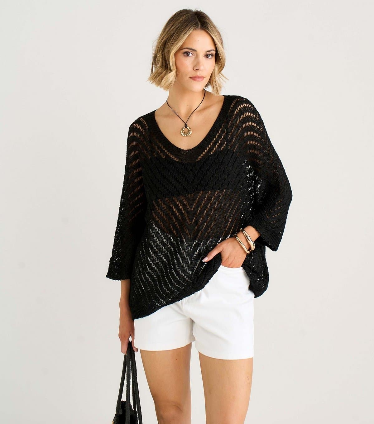 Gini London Women's Black Crochet V-Neck Top Gini London New Look