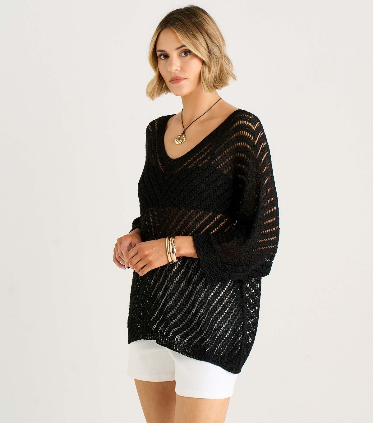 Gini London Women's Black Crochet V-Neck Top Gini London New Look - 3