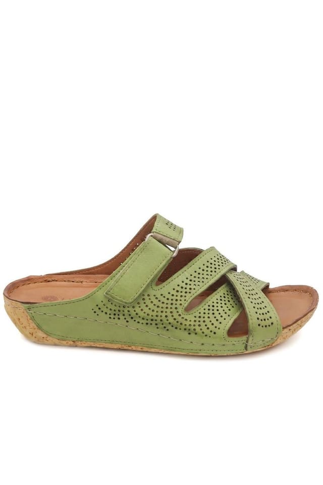 Pavers Pavers Women's Leather Cut-Out Adjustable Strap Sandals in Green - 2
