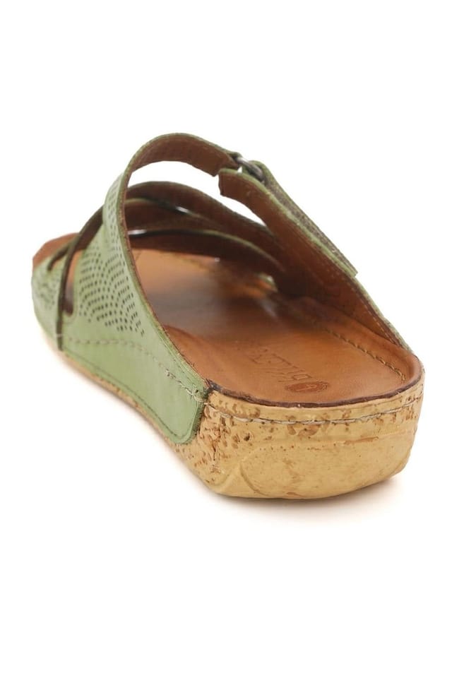 Pavers Pavers Women's Leather Cut-Out Adjustable Strap Sandals in Green - 3