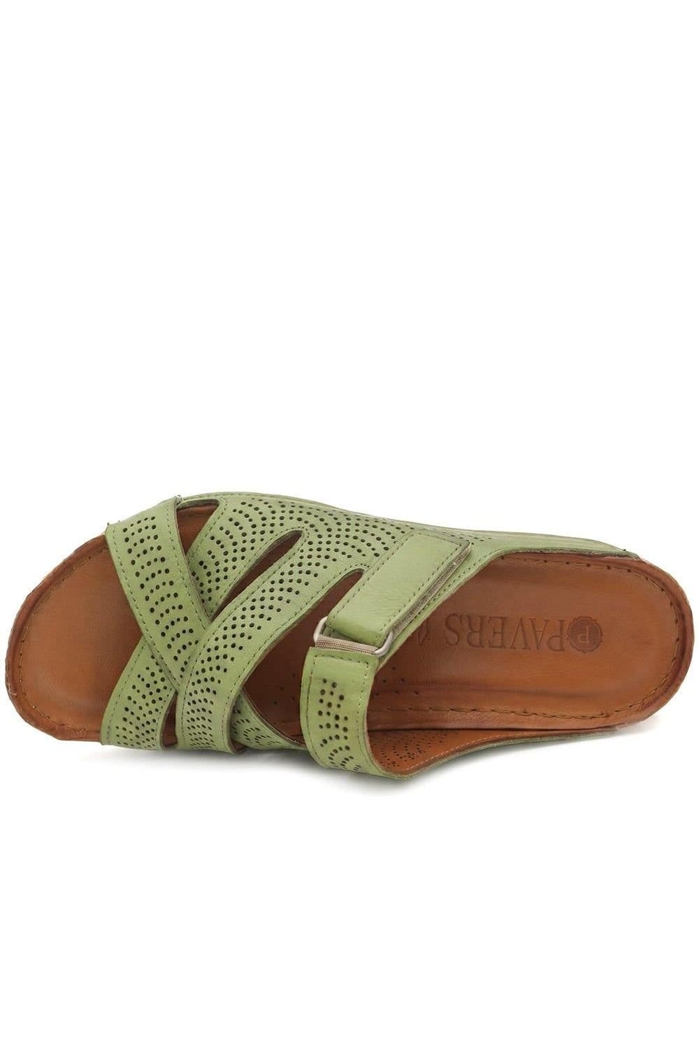 Pavers Pavers Women's Leather Cut-Out Adjustable Strap Sandals in Green - 4