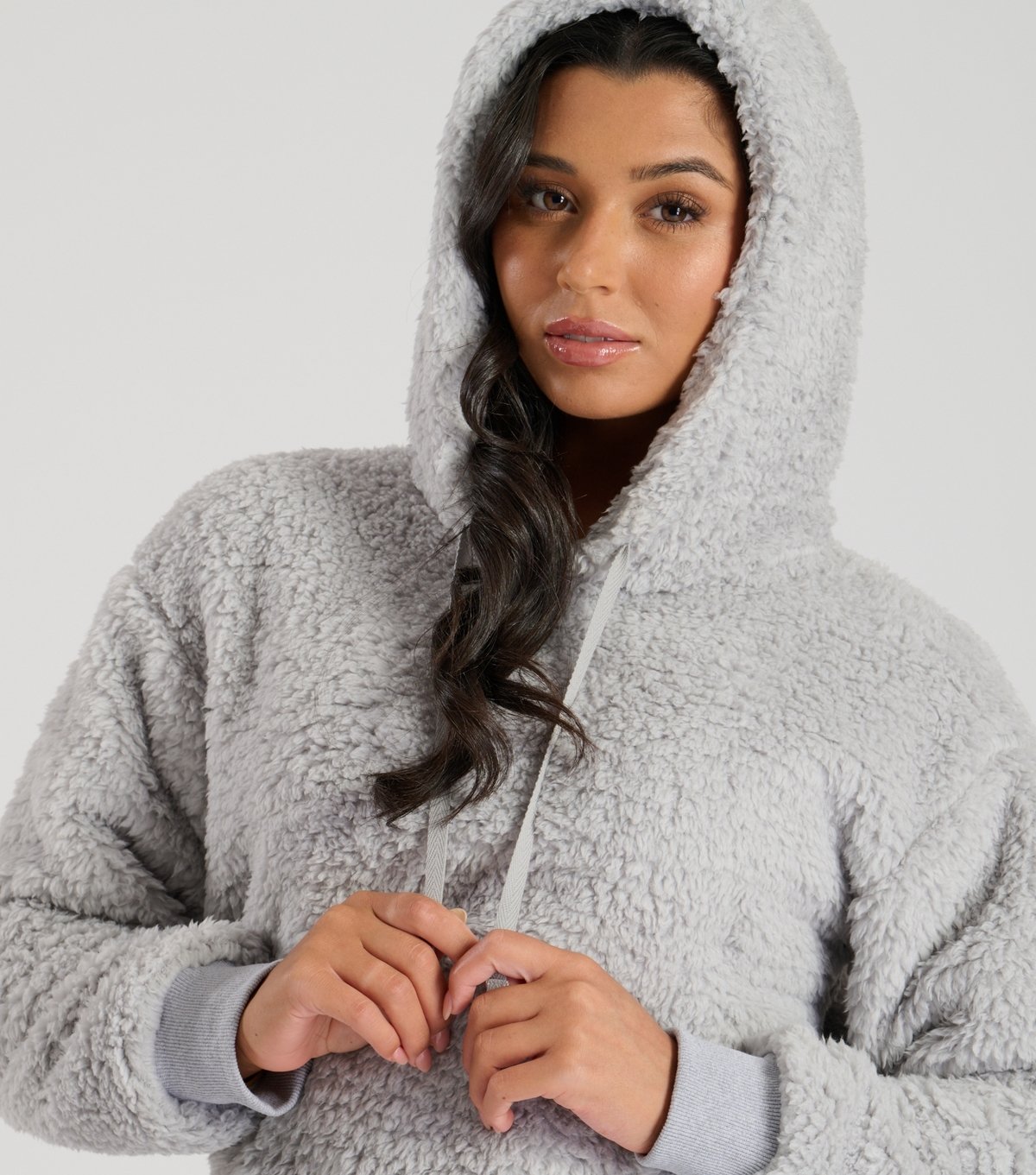 Loungeable Women's Light Grey Borg Hoodie And Jogger Lounge Set Loungeable New Look - 2