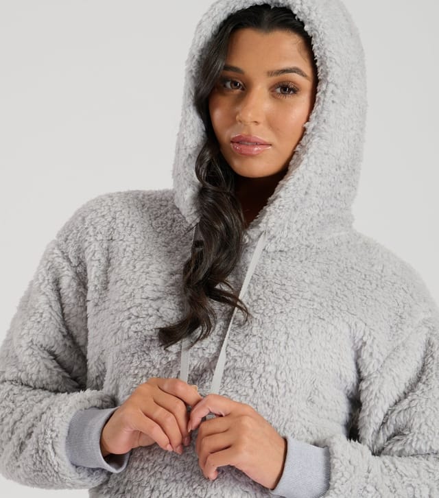 Loungeable Women's Light Grey Borg Hoodie And Jogger Lounge Set Loungeable New Look - 2