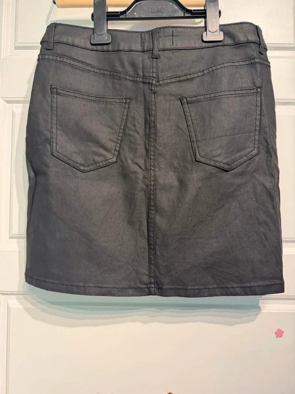 New Look Black Waxed Coated Denim Mini Skirt