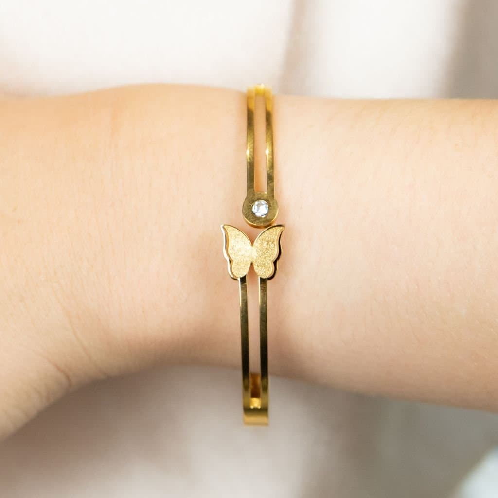 The Colourful Aura The Colourful Aura Women's Butterfly Zircon Animal Themed Slim Magnetic Design Bangle Bracelet in Gold