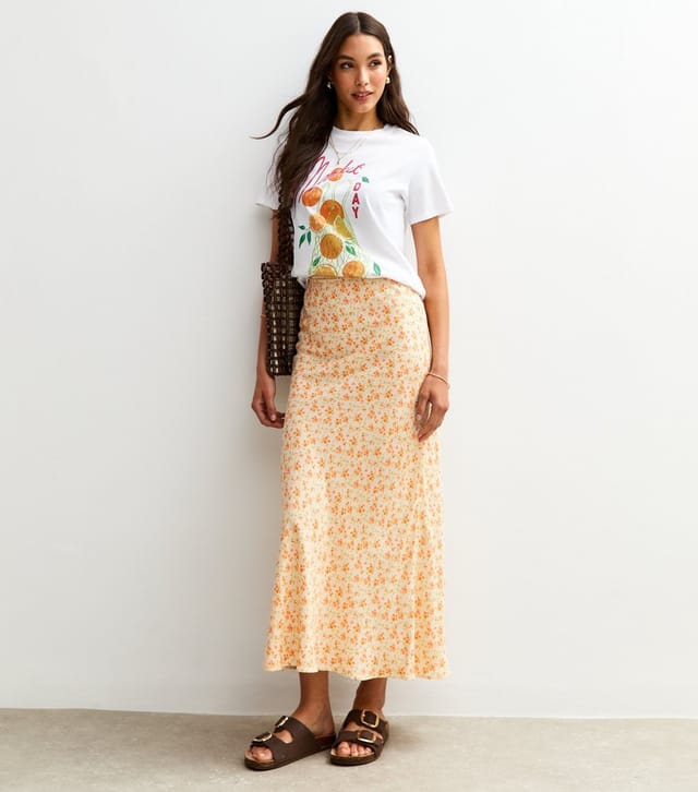 New Look Women's White Floral Print Bias Cut Midi Skirt New Look - 2