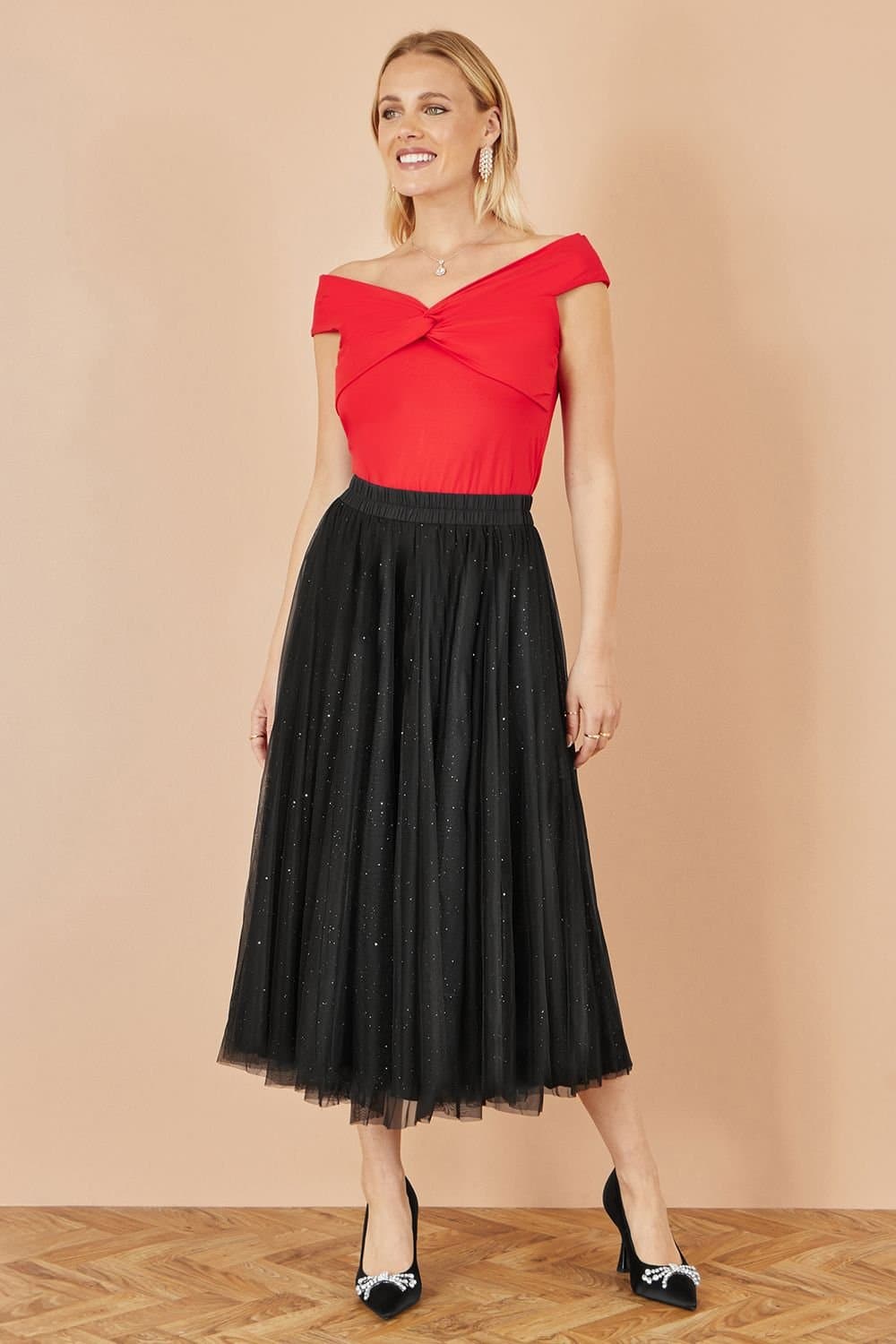 Yumi Yumi Women's Black Sparkle Mesh Tulle Skirt