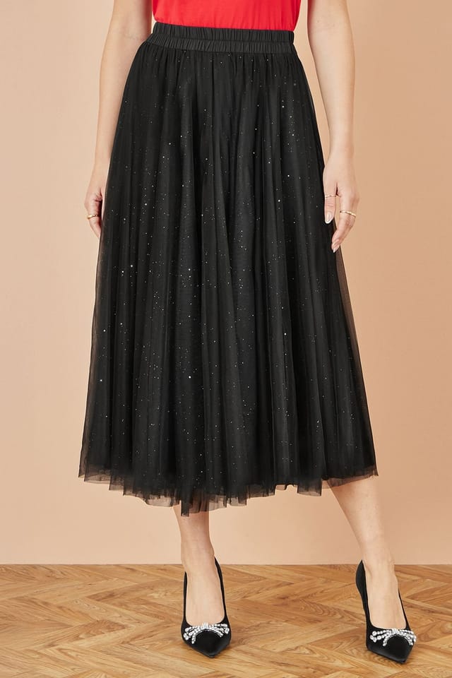 Yumi Yumi Women's Black Sparkle Mesh Tulle Skirt - 2
