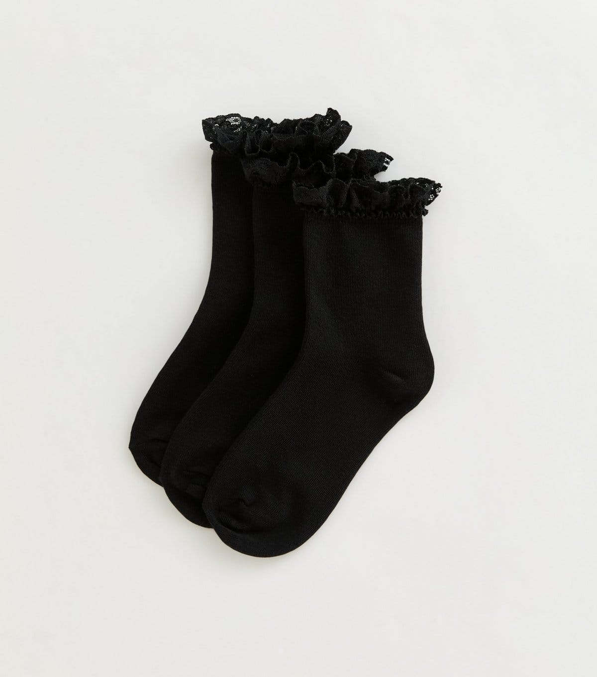 New Look Girls' Pack of 3 Black Frill Trim Cable Socks New Look - 1