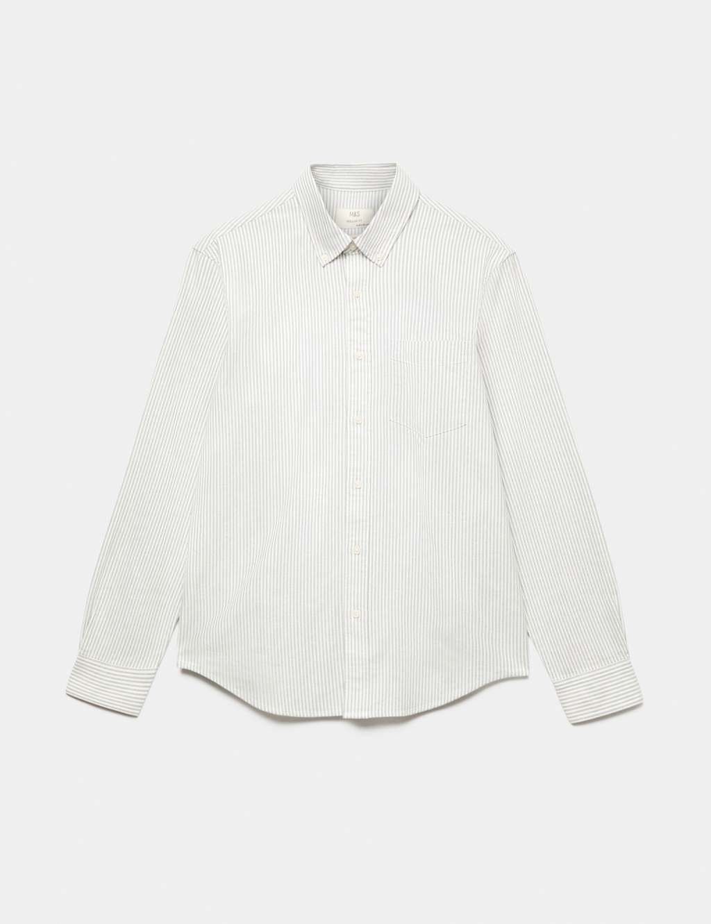Marks & Spencer M&S Ultimate Pure Cotton Striped Oxford Shirt Sage Mix