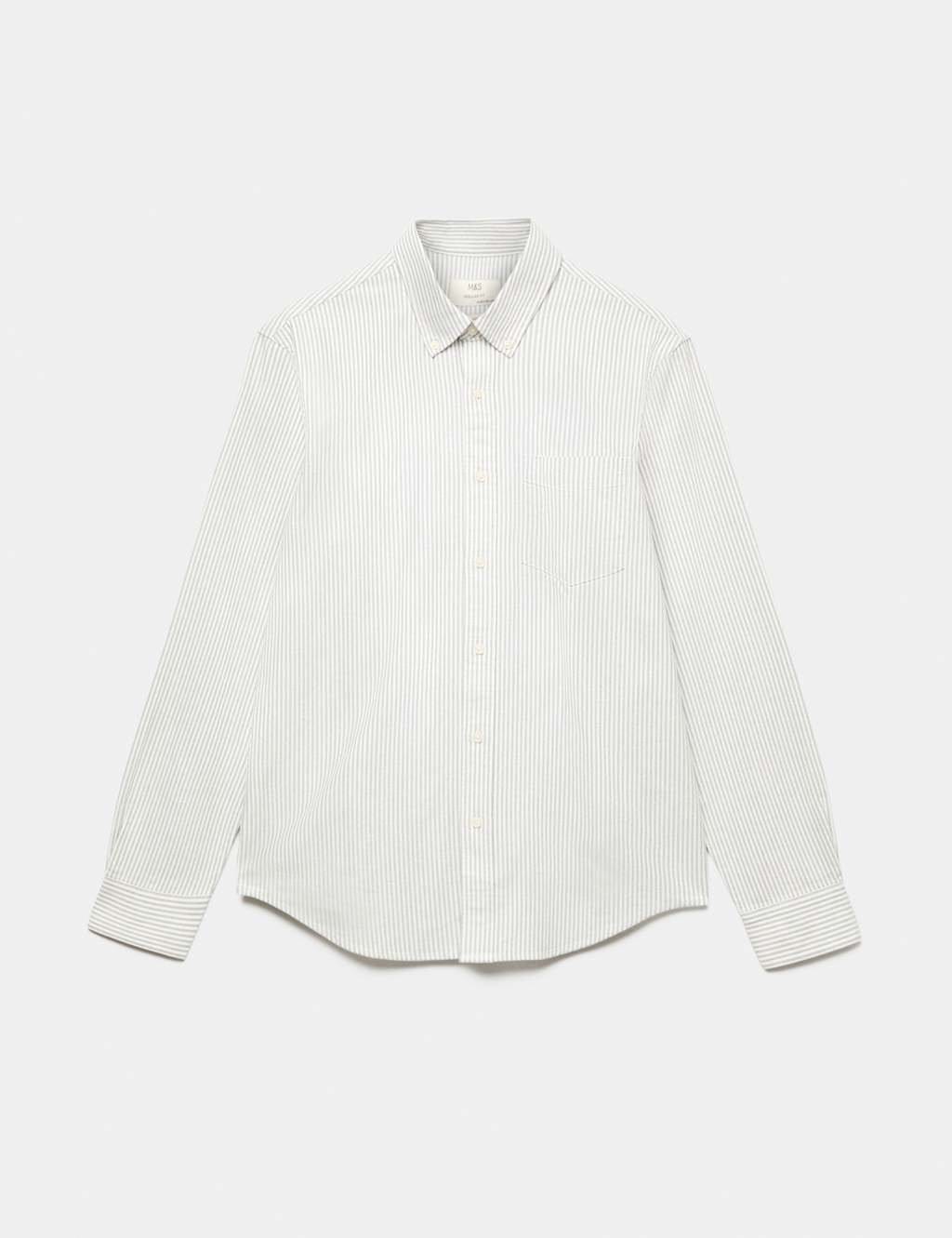Marks & Spencer M&S Ultimate Pure Cotton Striped Oxford Shirt Sage Mix - 1