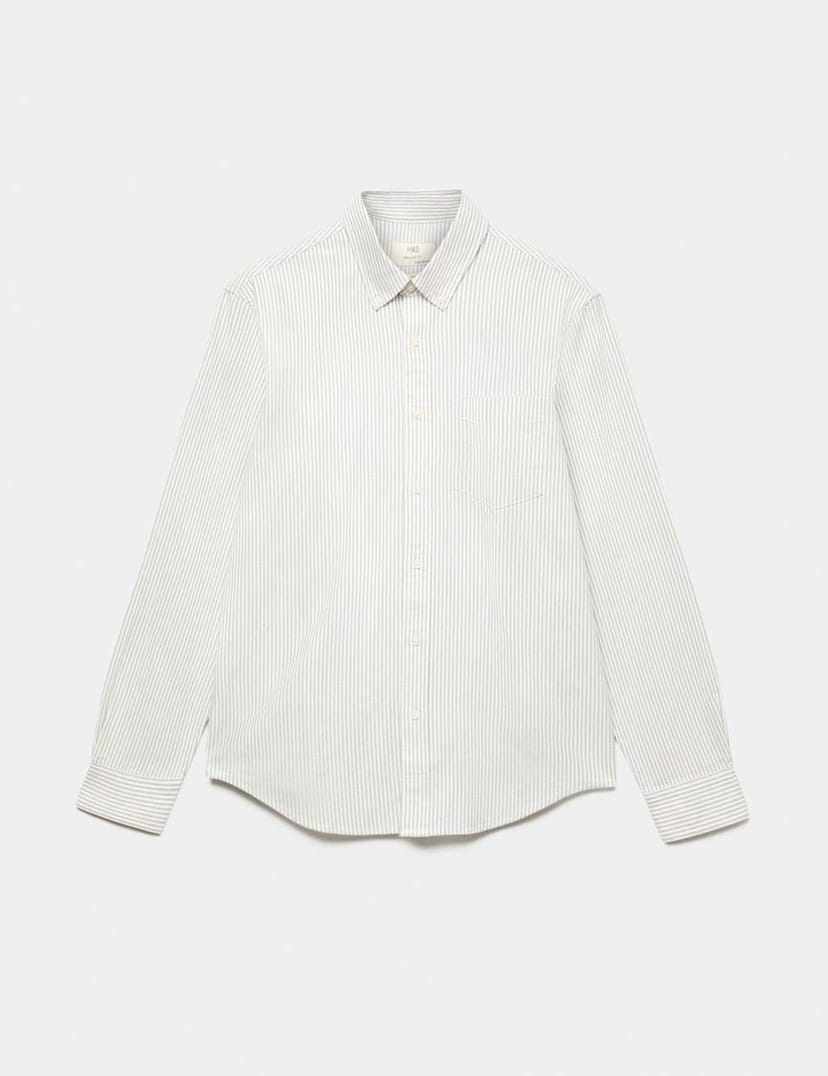 Marks & Spencer M&S Ultimate Pure Cotton Striped Oxford Shirt Sage Mix - 1