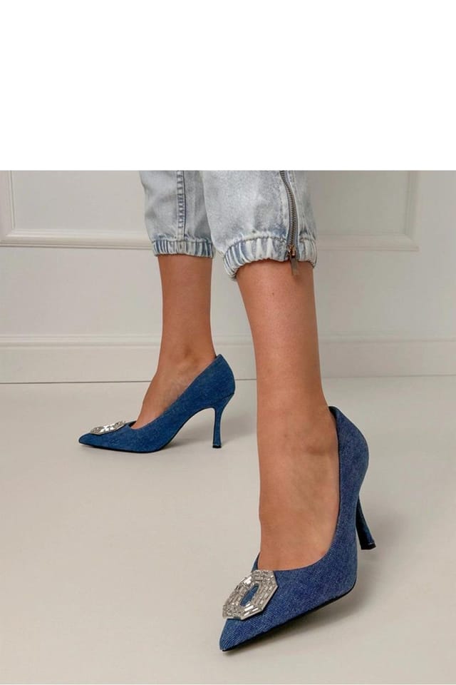 Love Lace Love Lace Women's Elegant Slip On High Heels with Zircon Sparkle Applique in Blue - 3