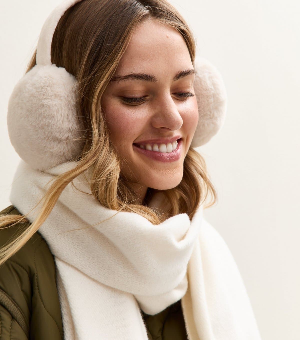 New Look Cream Faux Fur Ear Muffs New Look