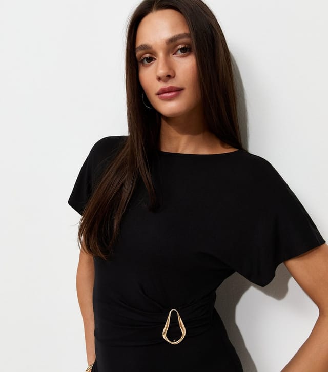 New Look Women's Black Sculpted Buckle Short Sleeve Midi Dress New Look - 2