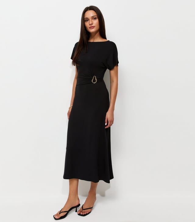 New Look Women's Black Sculpted Buckle Short Sleeve Midi Dress New Look - 3