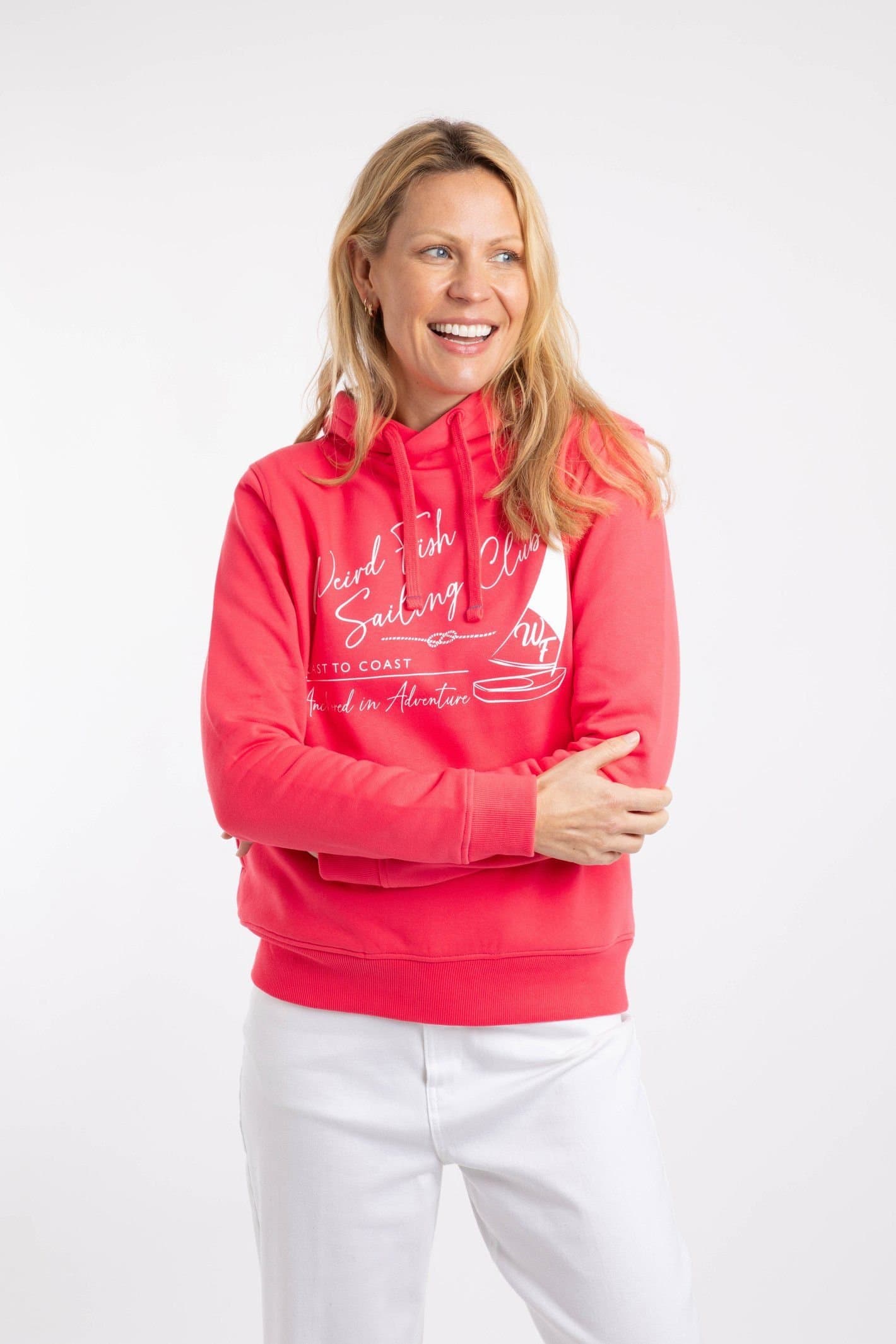 Weird Fish Weird Fish Women's Topaz Front Print Popover Hoodie in Coral