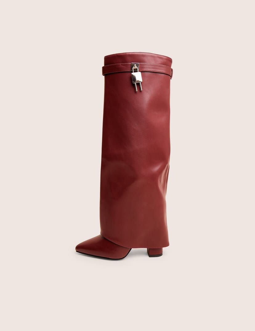 Public Desire Reese Burgundy Fold Over Pu Knee High Boots - 1