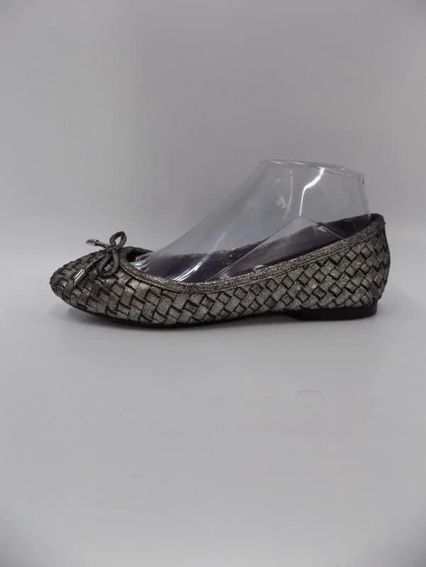 Marks & Spencer Marks & Spencer Flat Shoes Leather UK 4 Womens Silver Pewter Ballerina Bow Pumps