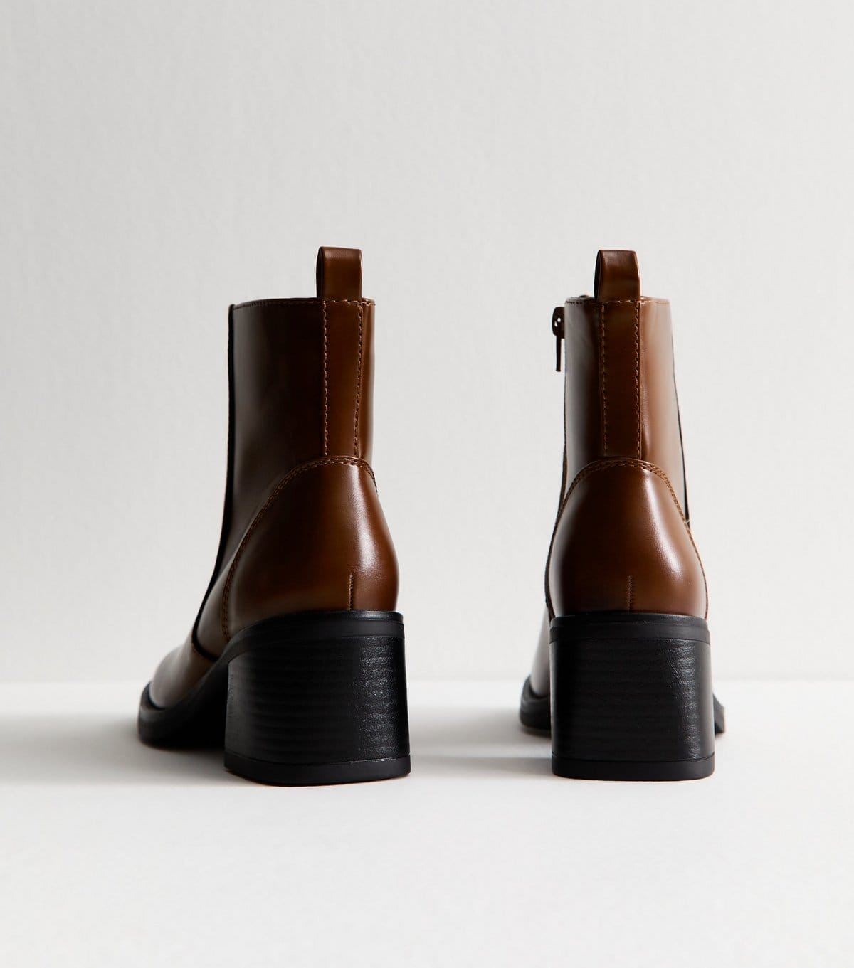 New Look Women's Brown Faux Leather Block Heel Ankle Boots Vegan New Look - 4