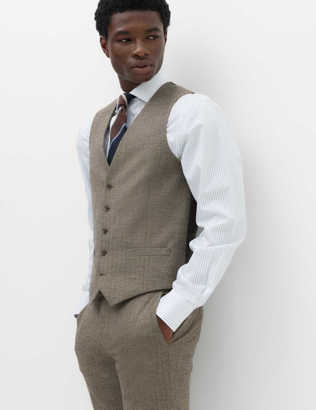 M&S Brown Striped Waistcoat