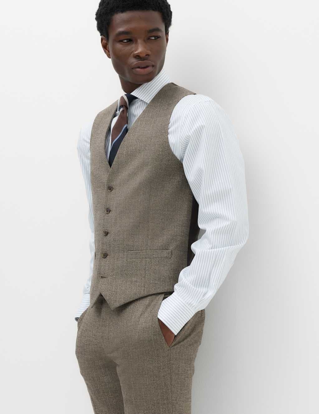 Marks & Spencer M&S Brown Striped Waistcoat