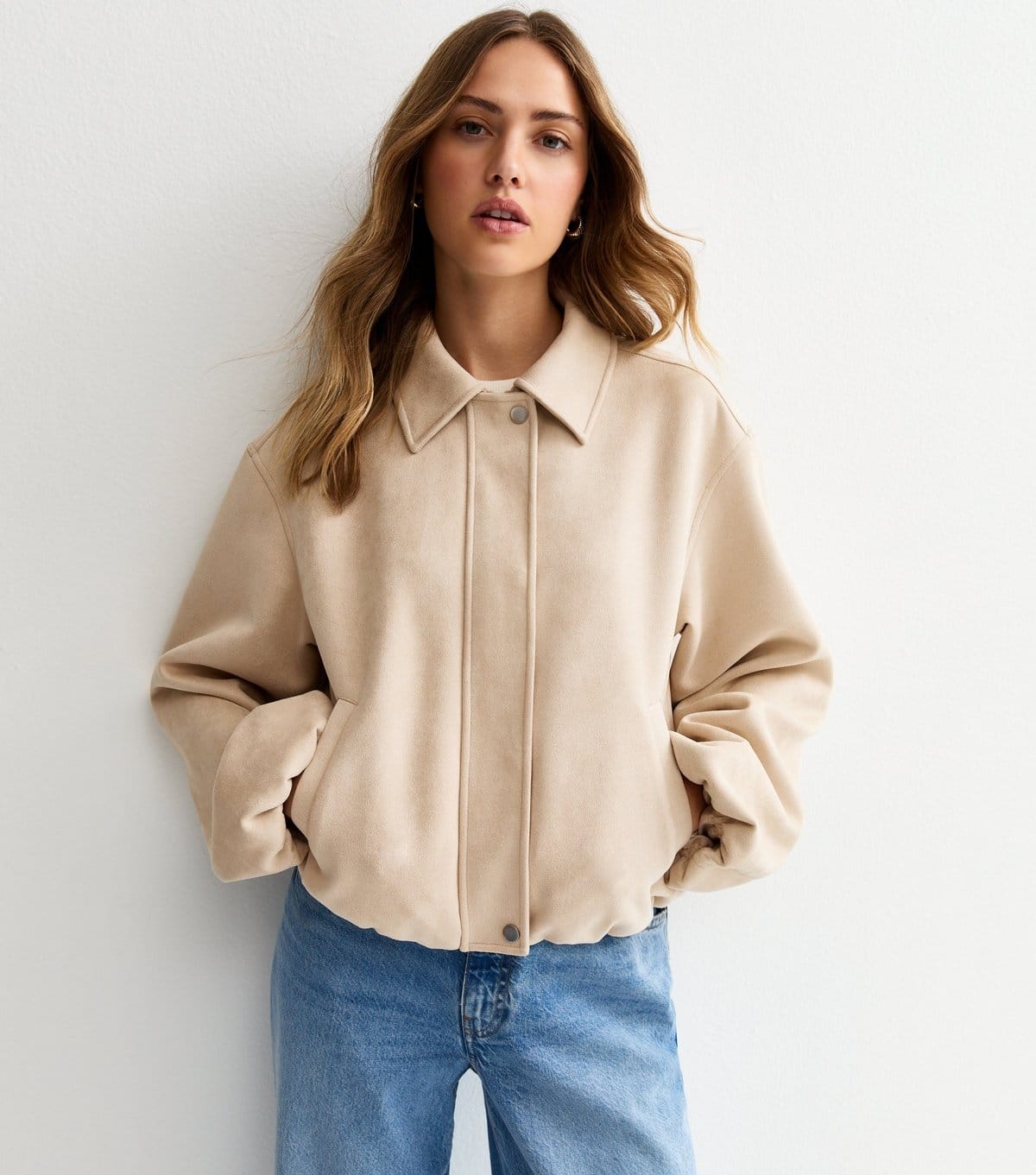 New Look Women's Stone Faux Suede Bubble Hem Jacket New Look - 1