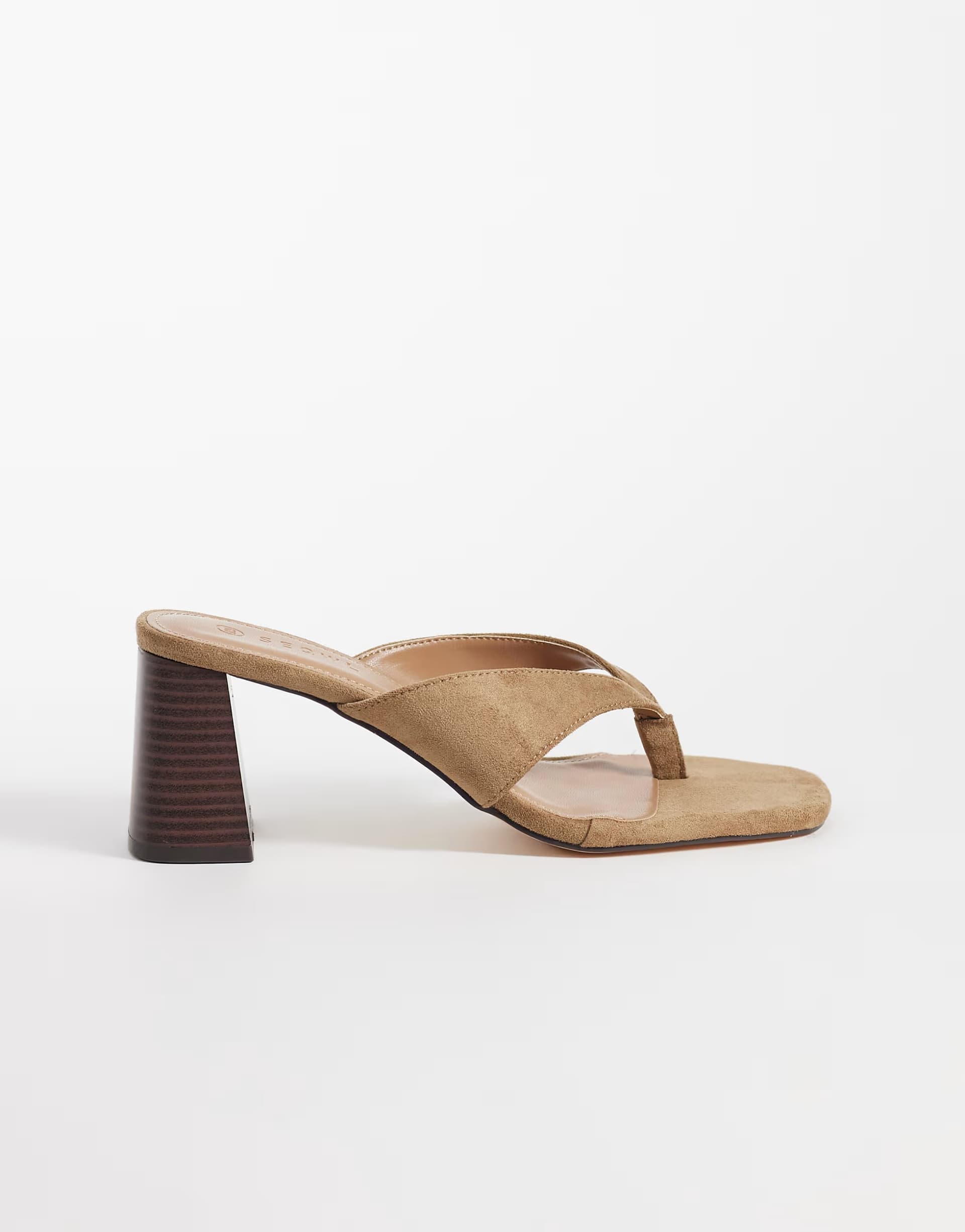 ASOS SEQWL Bora heeled thong sandal in suedette taupe