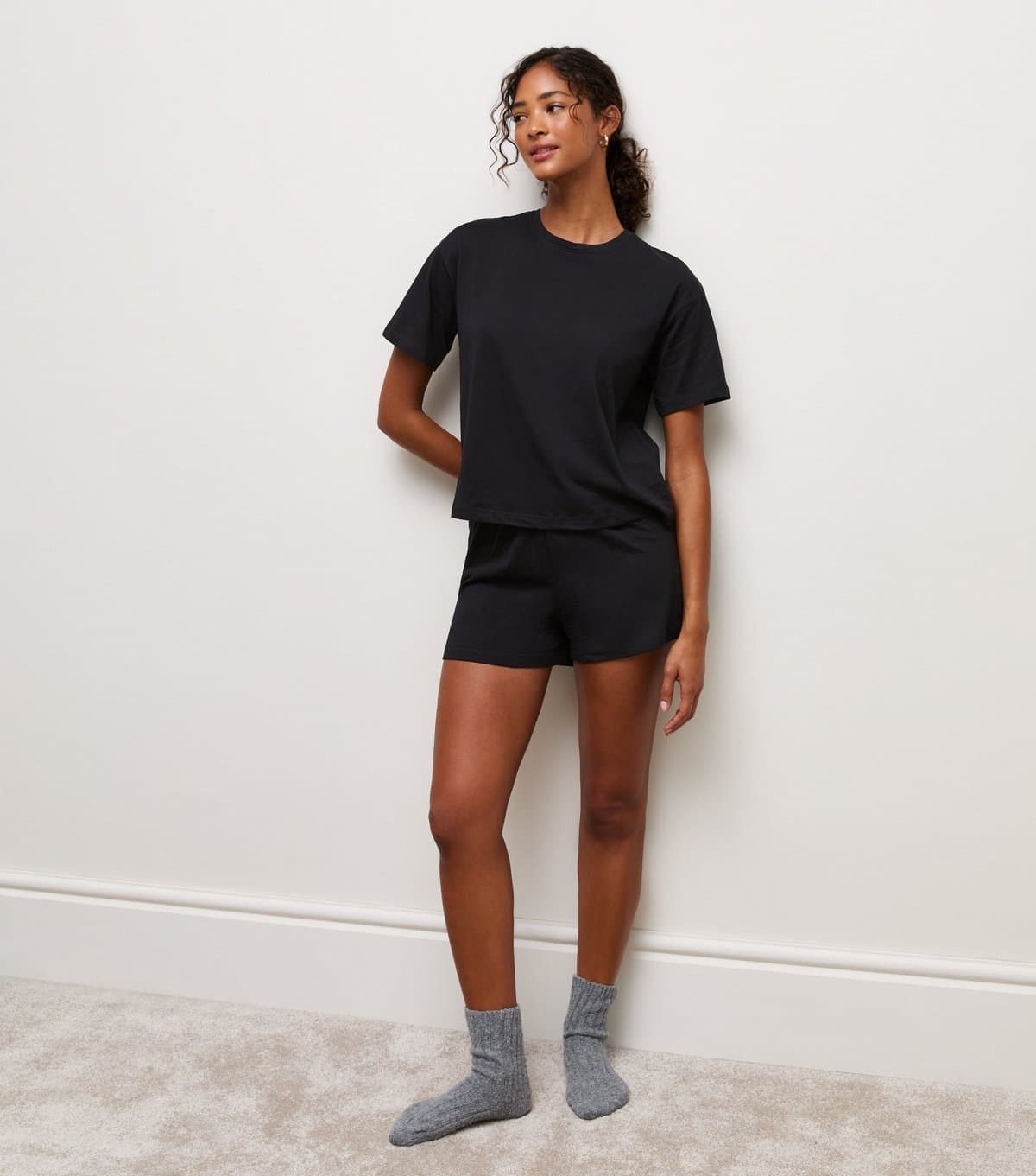 New Look Women's Black Cotton T-Shirt and Shorts Set New Look