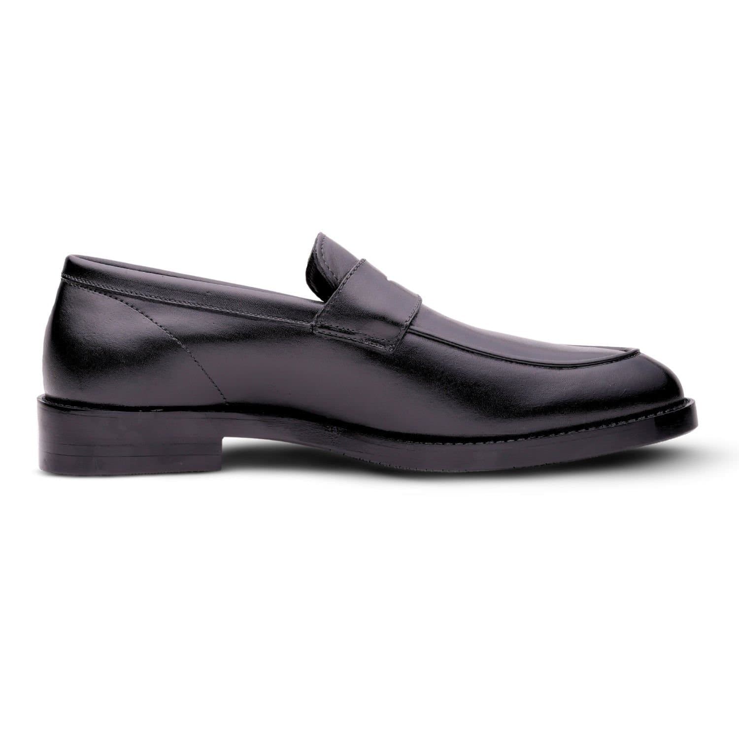 QUIVE London QUIVE London Men's Bending Black Leather Penny Loafers Formal Shoes with Warranty