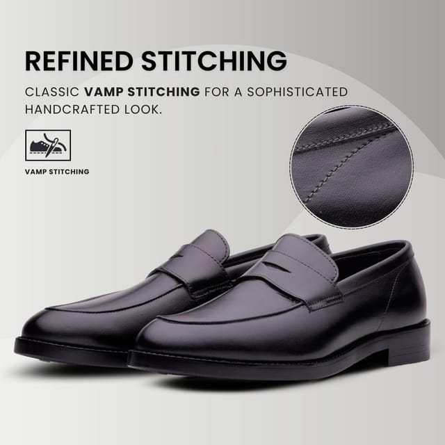 QUIVE London QUIVE London Men's Bending Black Leather Penny Loafers Formal Shoes with Warranty - 2