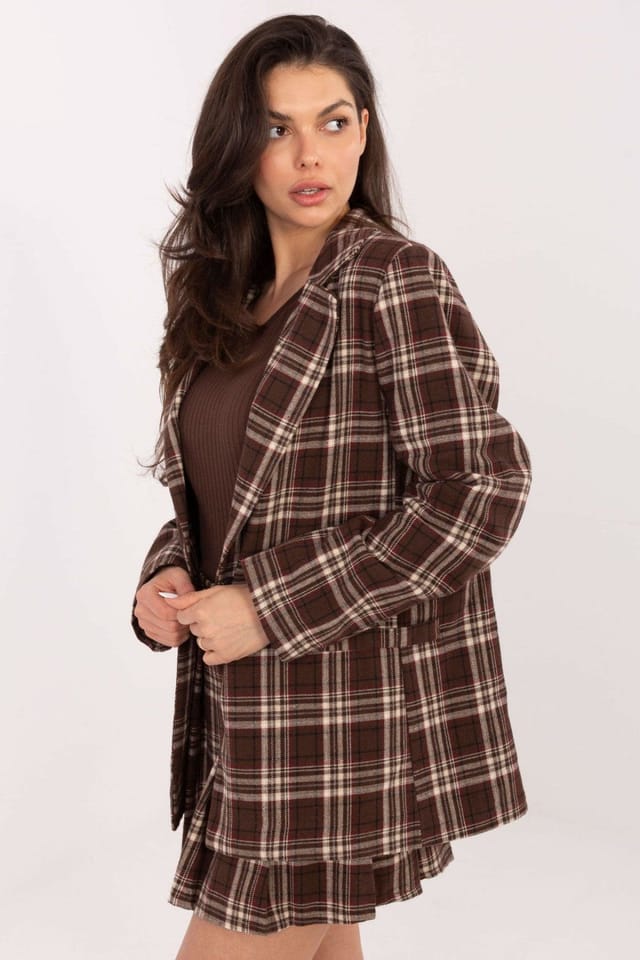 Love Lace Love Lace Women's Classic Check Cotton Blend Blazer for Work in Brown - 3