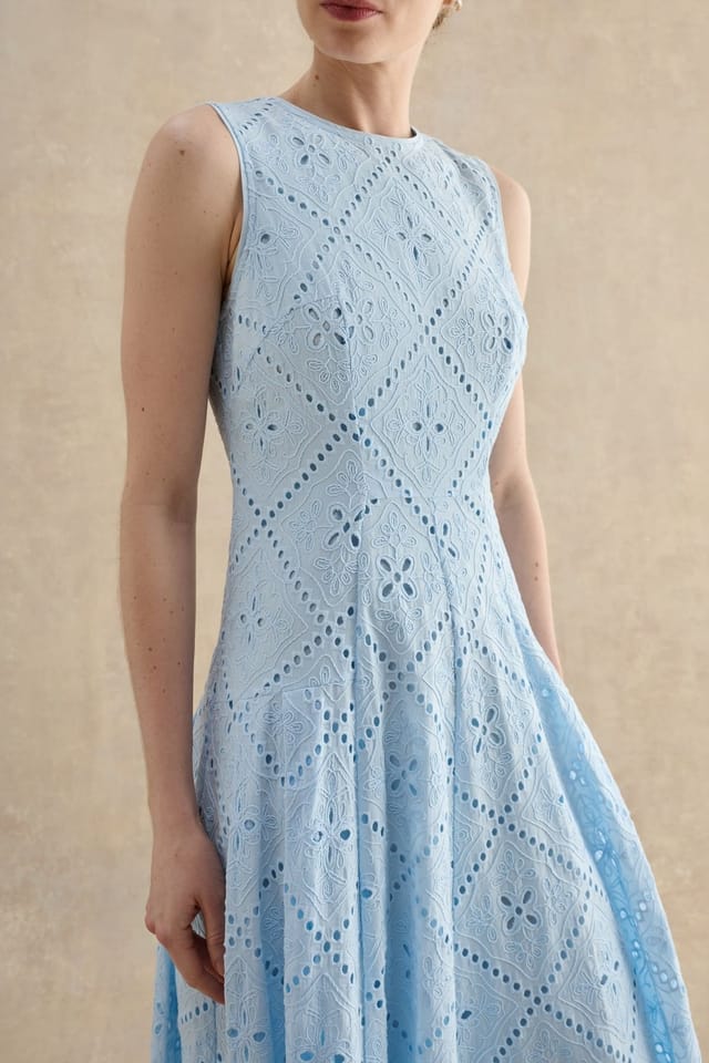 Hobbs London Hobbs London Women's Lexia Embroidered Dress in Baby Blue - 3