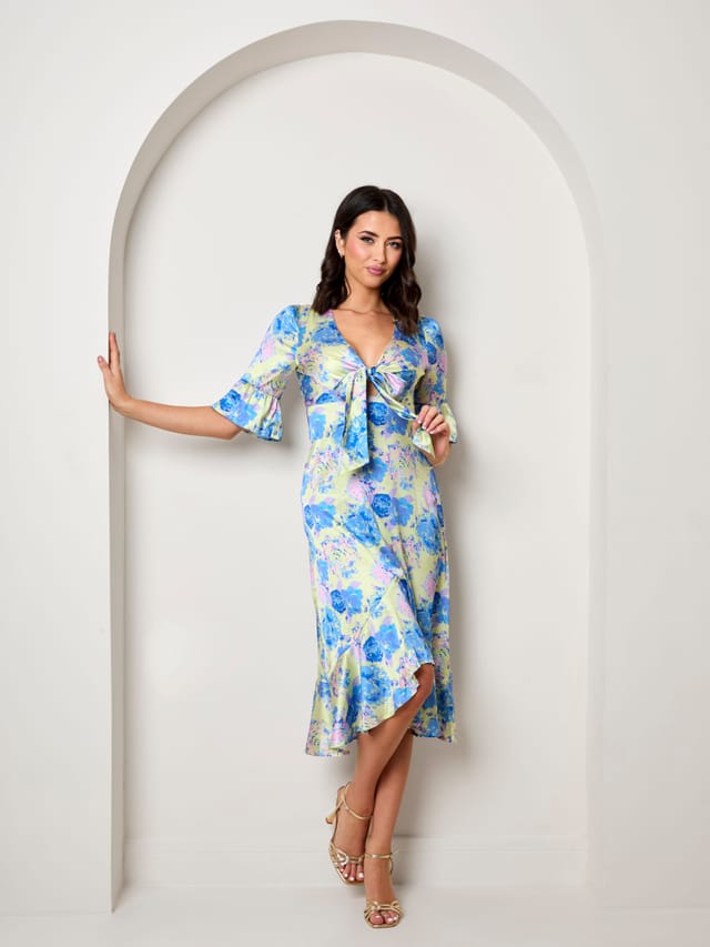 chi chi london Chi Chi London Women's Short Sleeve Tie Front Floral Midi Dress - 2