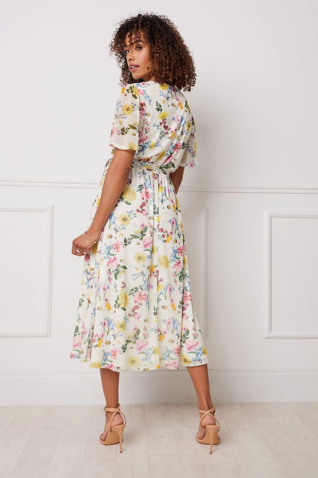 M&Co M&Co Women's Printed Wrap Midi Dress in Ivory - 3