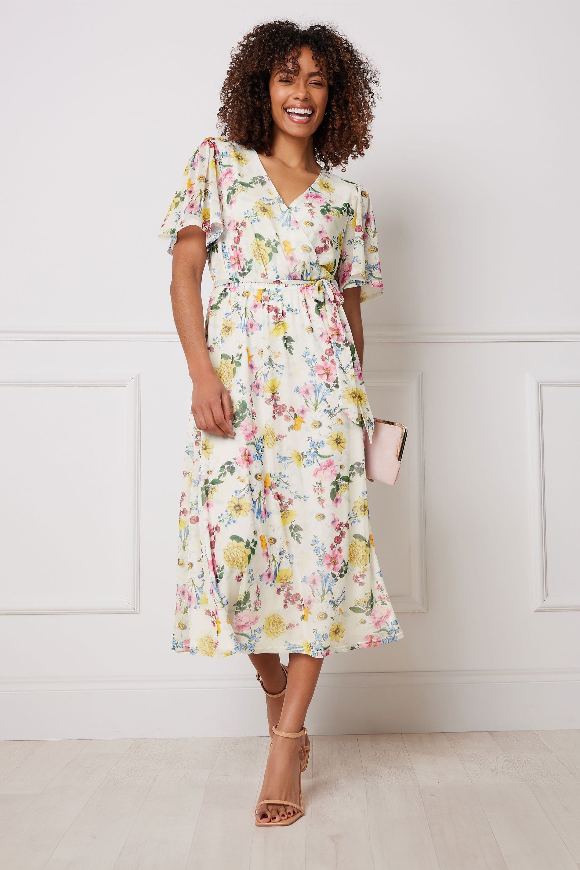 M&Co M&Co Women's Printed Wrap Midi Dress in Ivory - 4