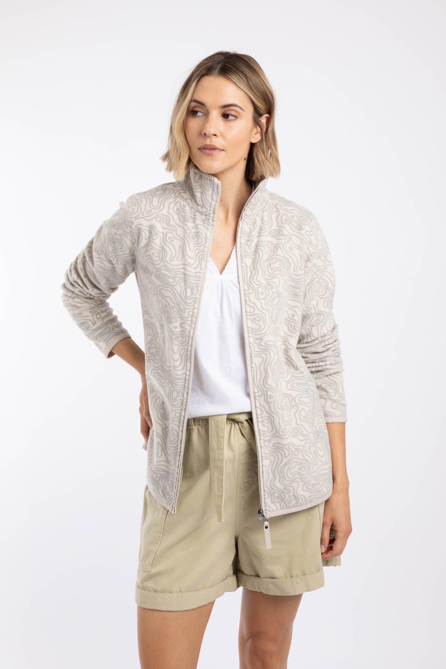 Weird Fish Weird Fish Women's Bridget Full Zip Printed Microfleece in Light Grey