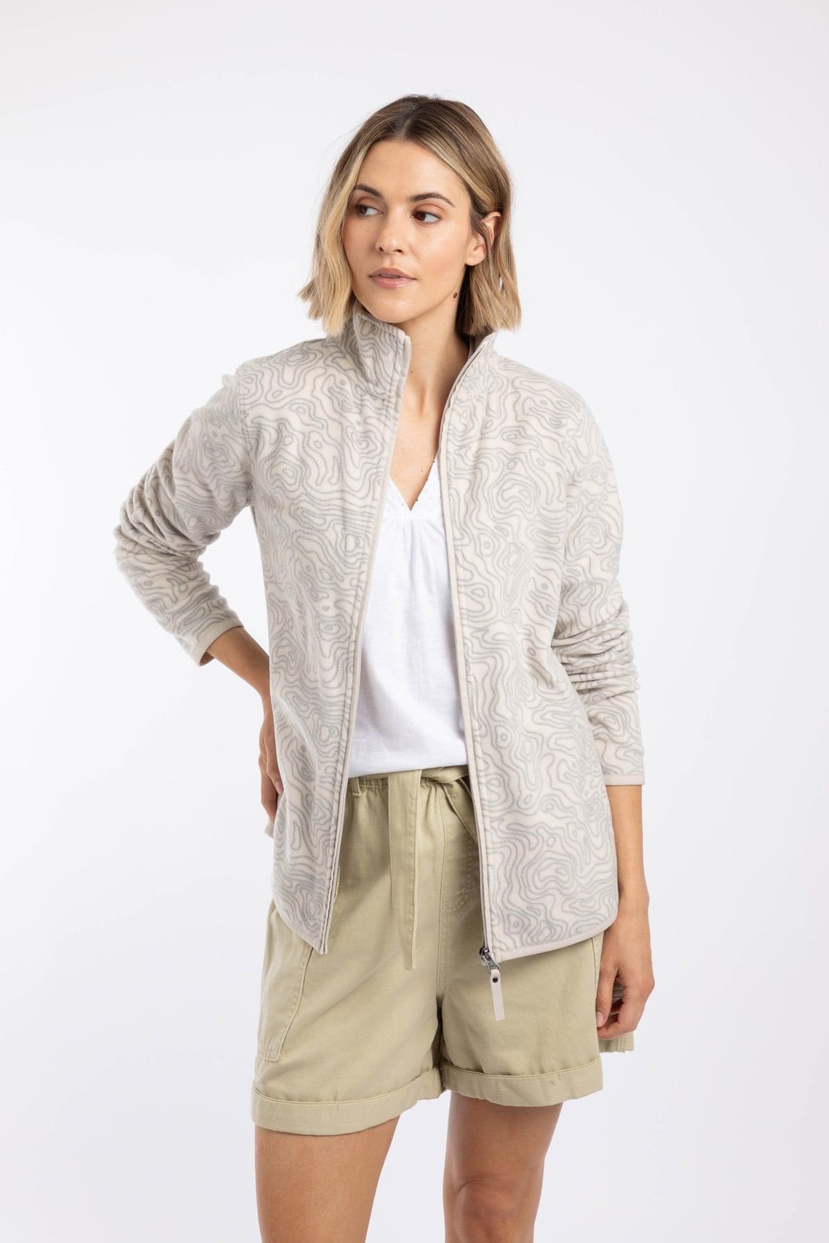 Weird Fish Weird Fish Women's Bridget Full Zip Printed Microfleece in Light Grey - 1