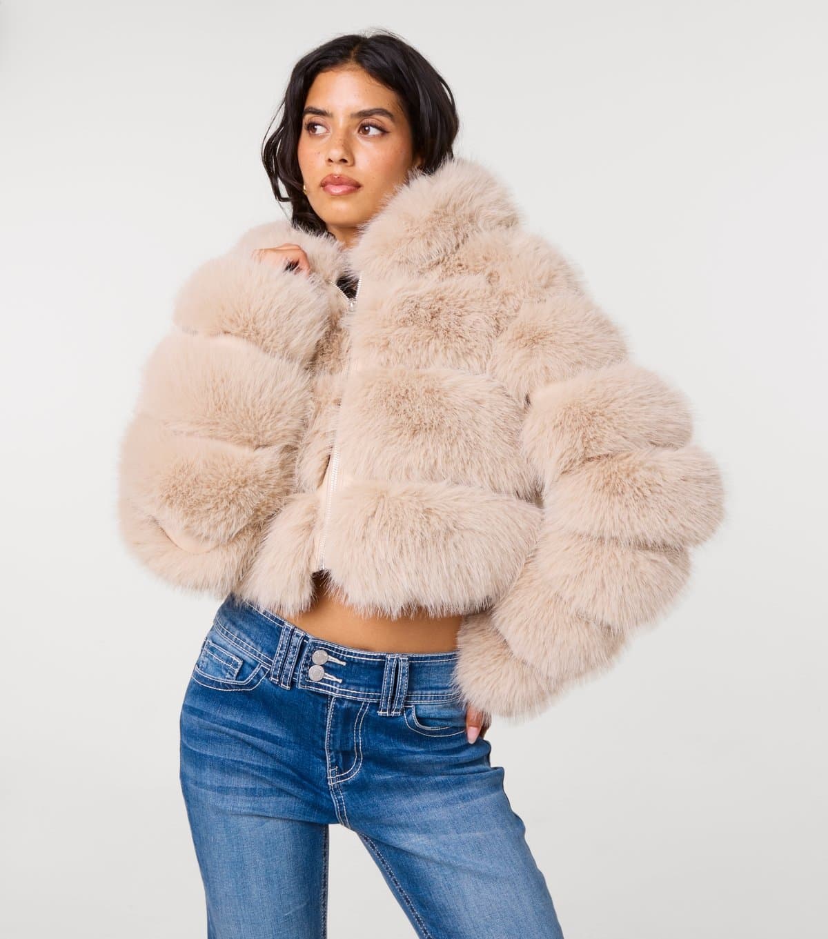 Pink Vanilla Women's Oatmeal Faux Fur Pelted Hooded Jacket Pink Vanilla New Look