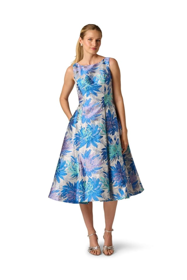 Adrianna Papell Adrianna Papell Women's Jacquard Tea Length Dress - 2