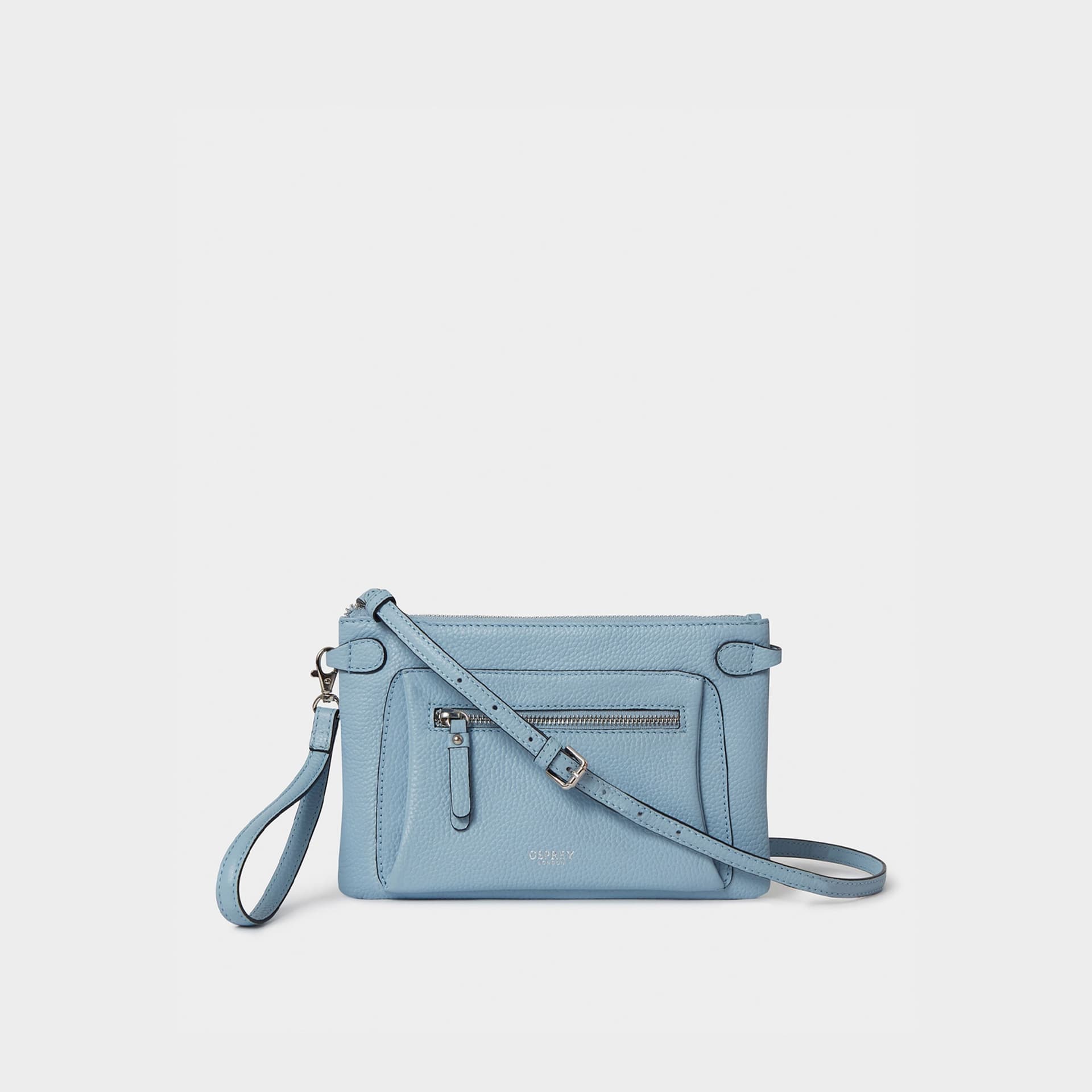 OSPREY LONDON OSPREY LONDON Pale Blue Leather Crossbody Clutch Bag