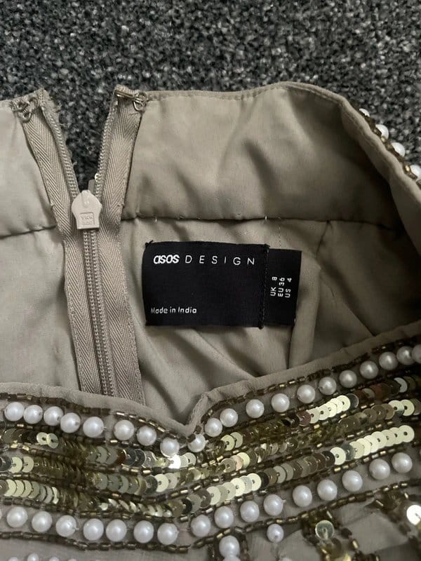 ASOS Design Beaded and Sequin Embellished Khaki Skirt