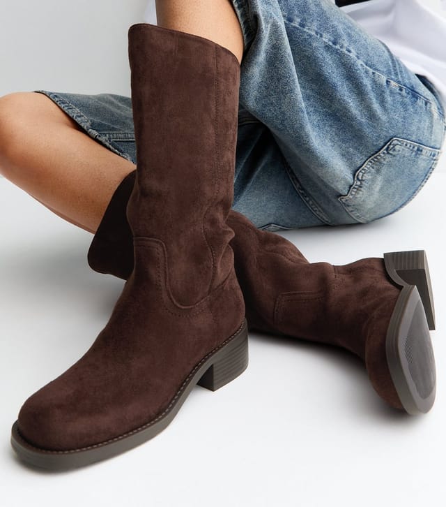 New Look Women's Brown Faux Suede Pull On Boots Vegan New Look - 2