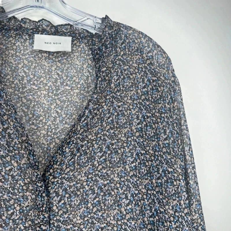 Neo Noir Neo Noir Dress Sz L Blue Flower Print Chiffon Boho Midi Fredrica Spice
