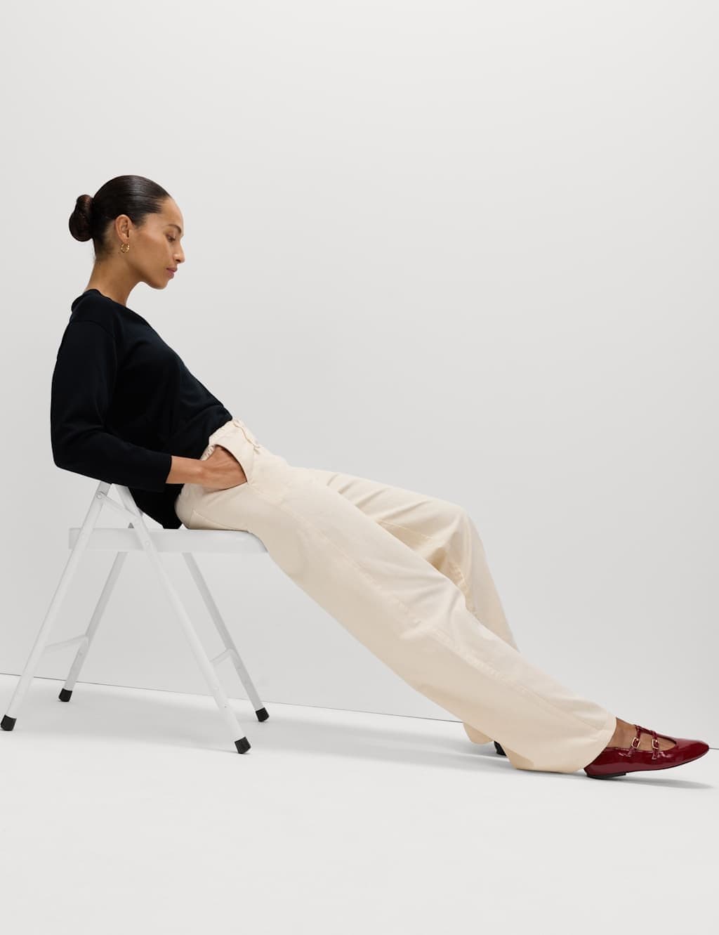 Marks & Spencer M&S Light Cream Denim Wide-Leg Trousers