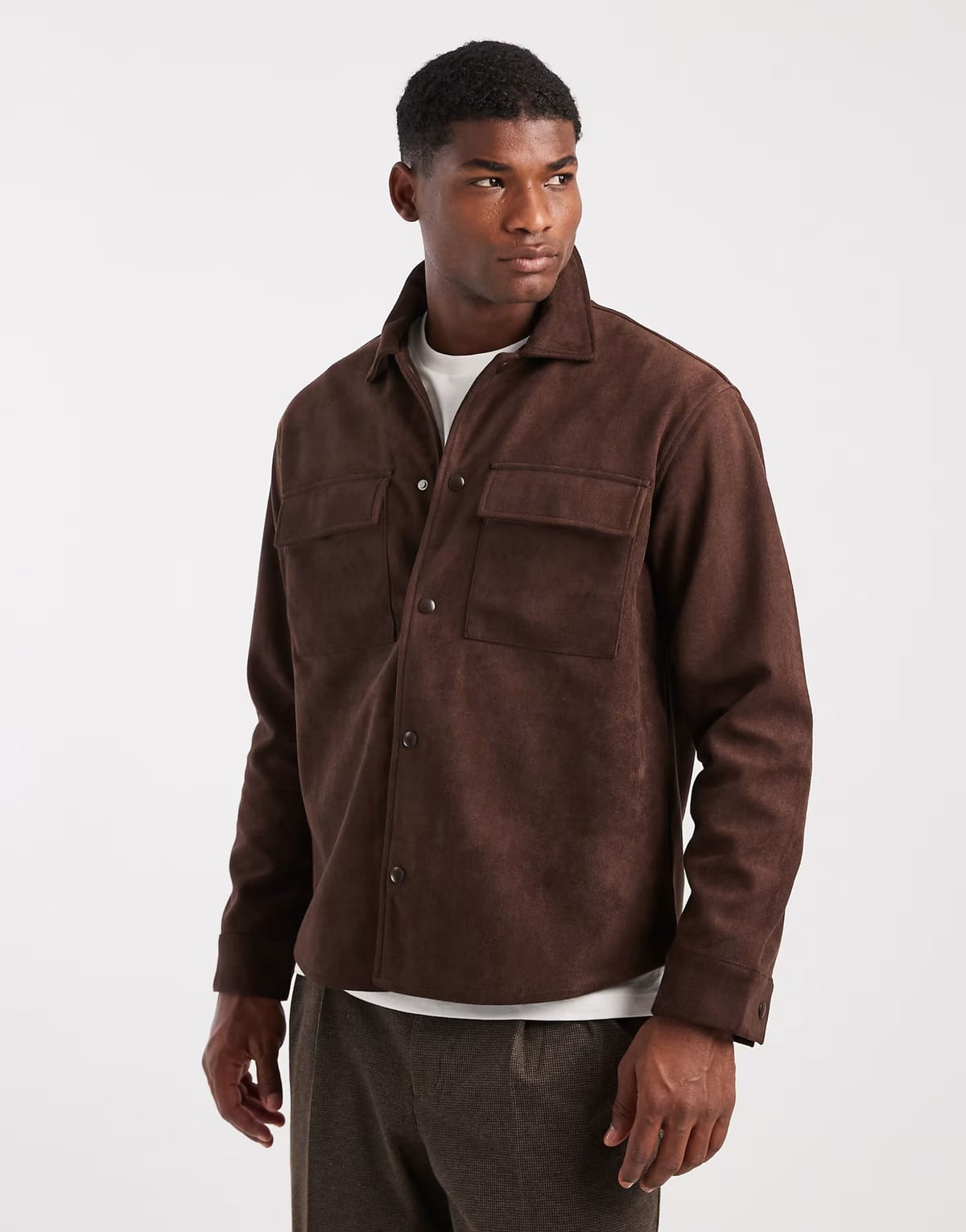 ASOS ONLY & SONS faux suede overshirt in chocolate - 1